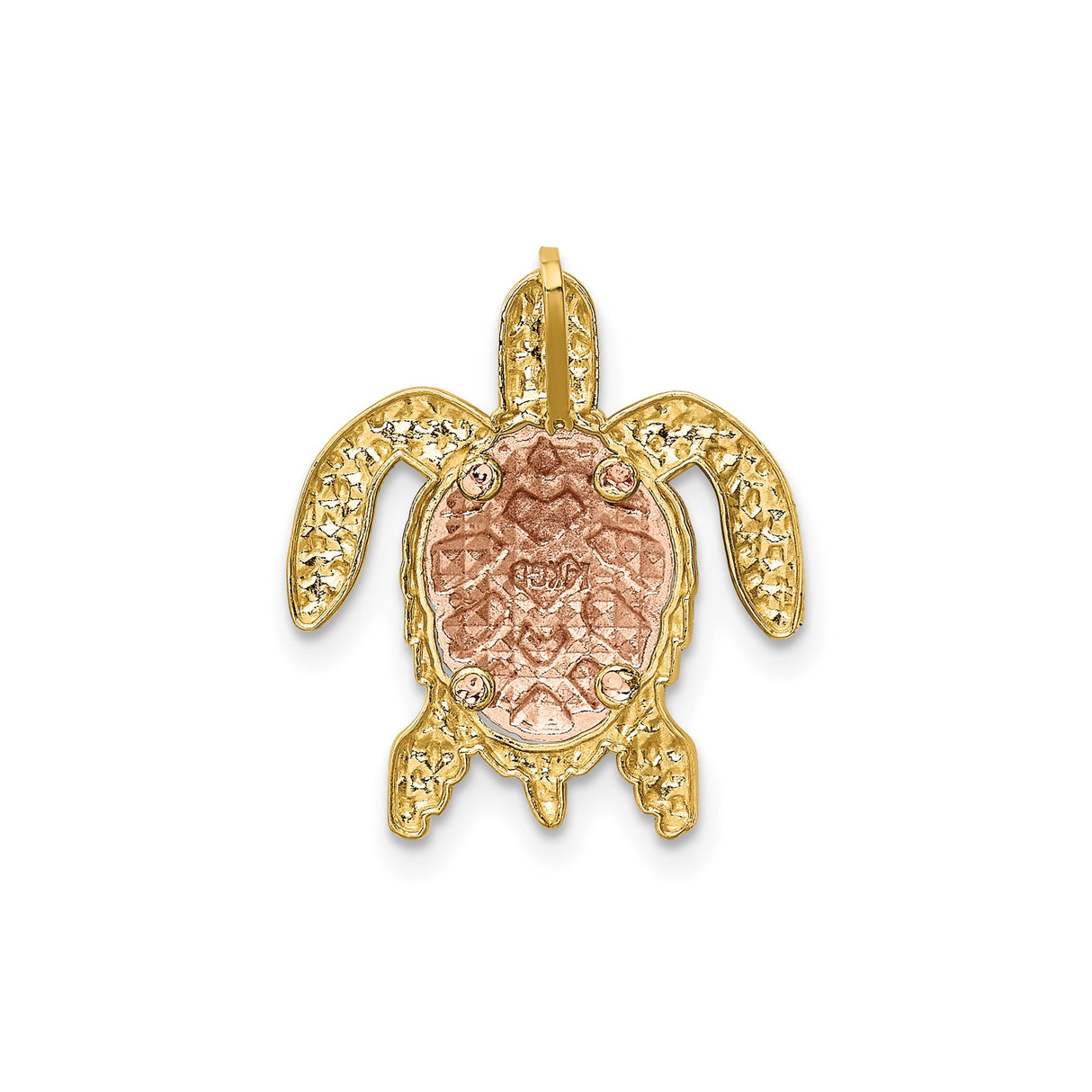 14k Two-Tone Gold Sea Turtle Pendant with Rose Gold Shell and Tribal Style Detailing