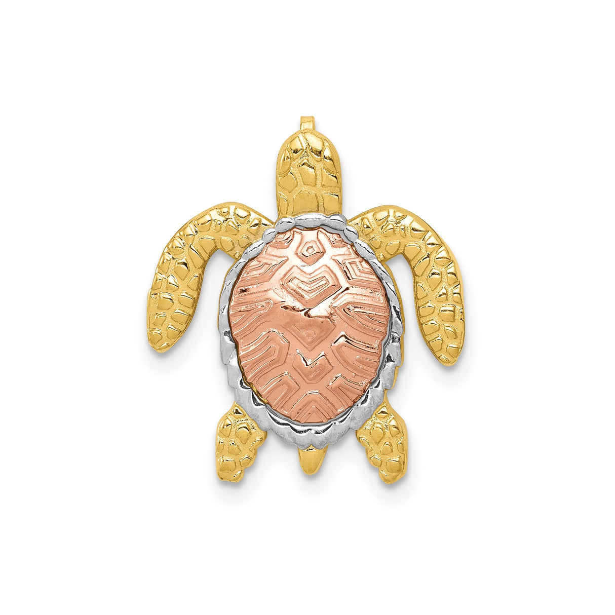 14k Two-Tone Gold Sea Turtle Pendant with Rose Gold Shell and Tribal Style Detailing