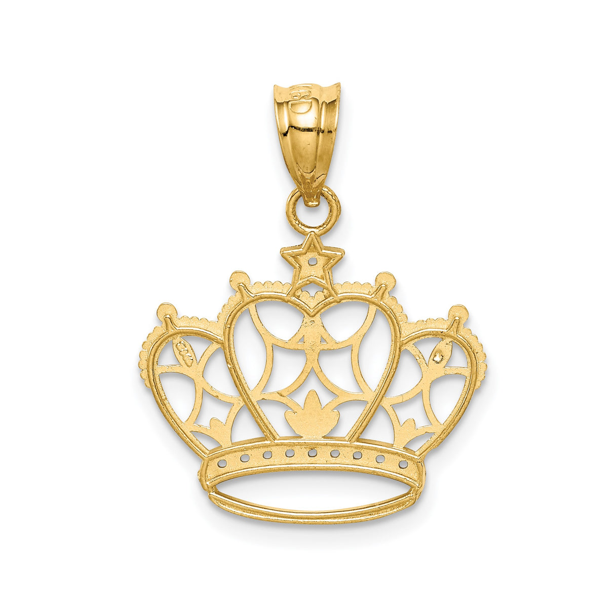 14k Multi-Tone Gold Crown Pendant with Filigree Design and Rhodium Trim