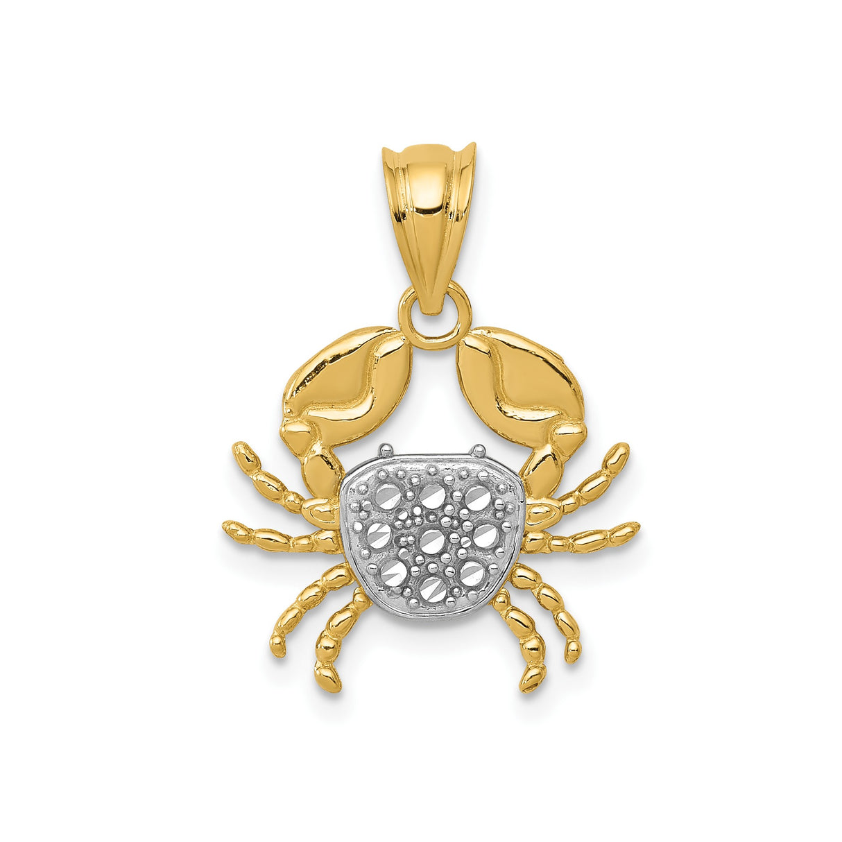 14k Two-Tone Gold Crab Pendant with Cancer Zodiac Symbol, Nautical Beach Design