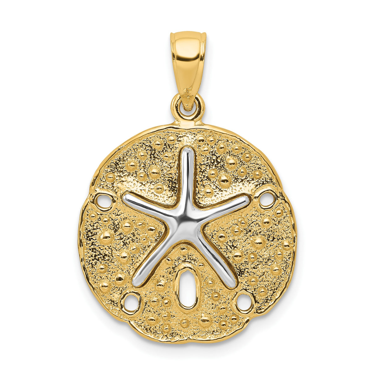 14k Two-Tone Gold Sand Dollar and Starfish Pendant, Nautical Ocean Theme Jewelry for Women