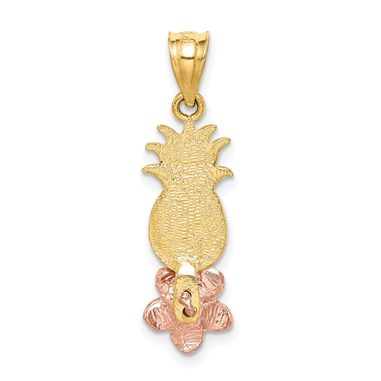 14k Two-Tone Gold Pineapple Pendant with Rose Gold Plumeria Flower, Tropical Hawaiian Jewelry