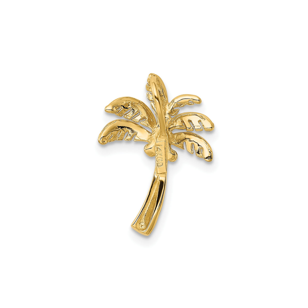 14k Yellow Gold Palm Tree Pendant with Detailed Fronds and Coconuts, Tropical Beach Charm