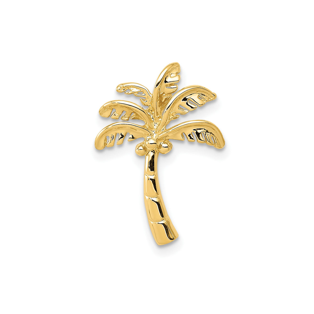 14k Yellow Gold Palm Tree Pendant with Detailed Fronds and Coconuts, Tropical Beach Charm