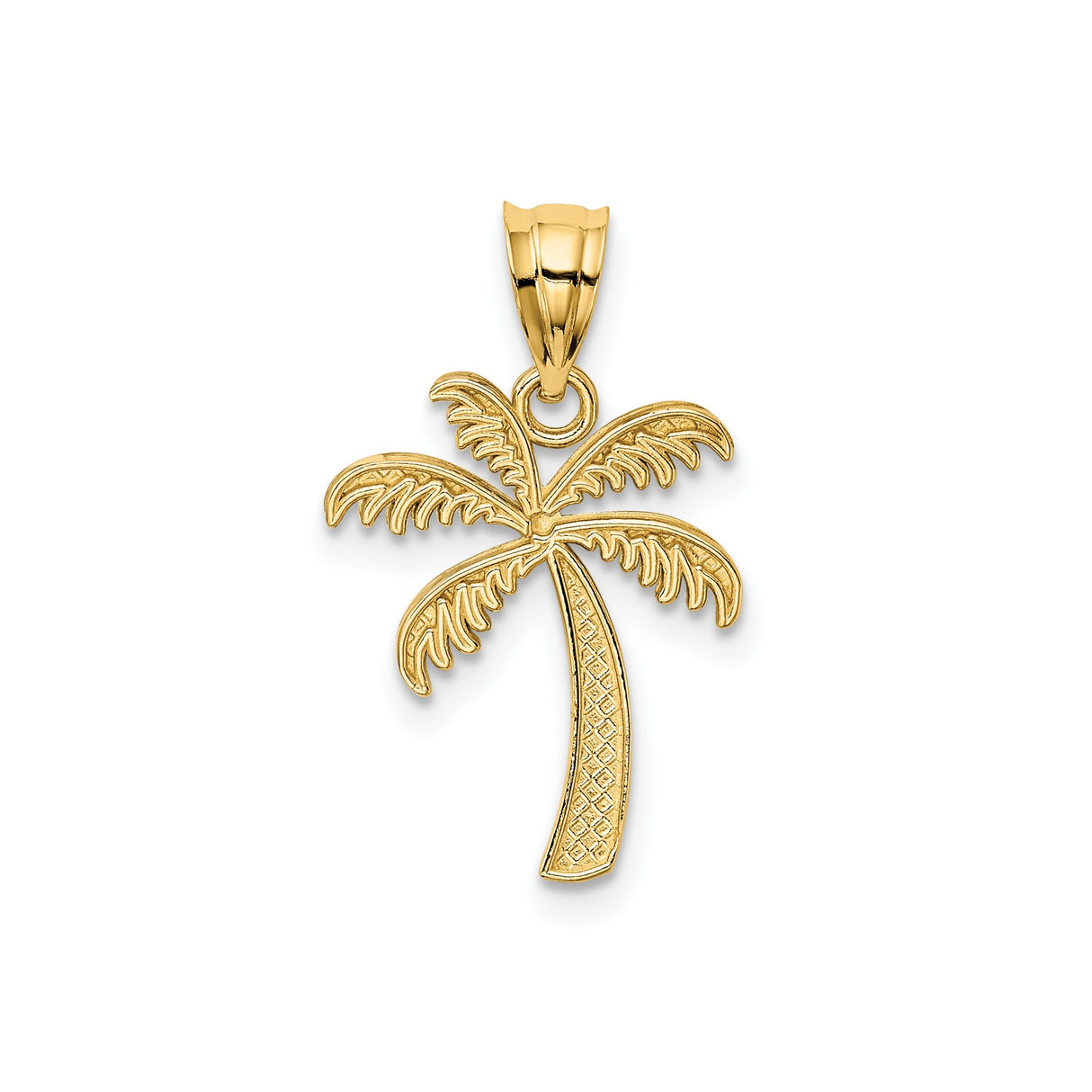 14k Multi-Tone Gold Palm Tree Pendant with Scroll Detailing, Tropical Beach Charm