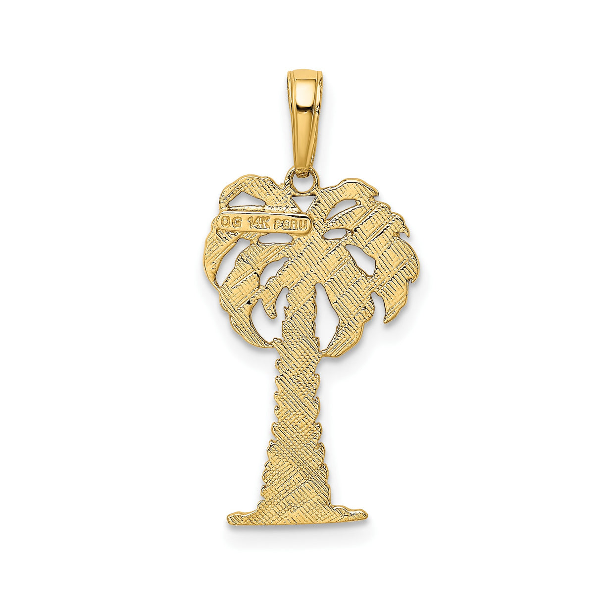 14k Multi-Tone Gold Palm Tree Pendant with Rhodium Detail, Tropical Island Charm