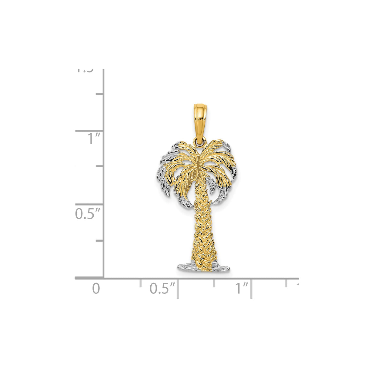 14k Multi-Tone Gold Palm Tree Pendant with Rhodium Detail, Tropical Island Charm