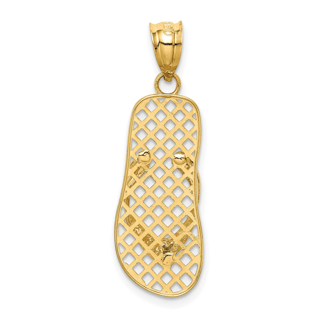 14k Yellow Gold Flip Flop Sandal Pendant with Open Lattice Design, Beach Vacation Charm