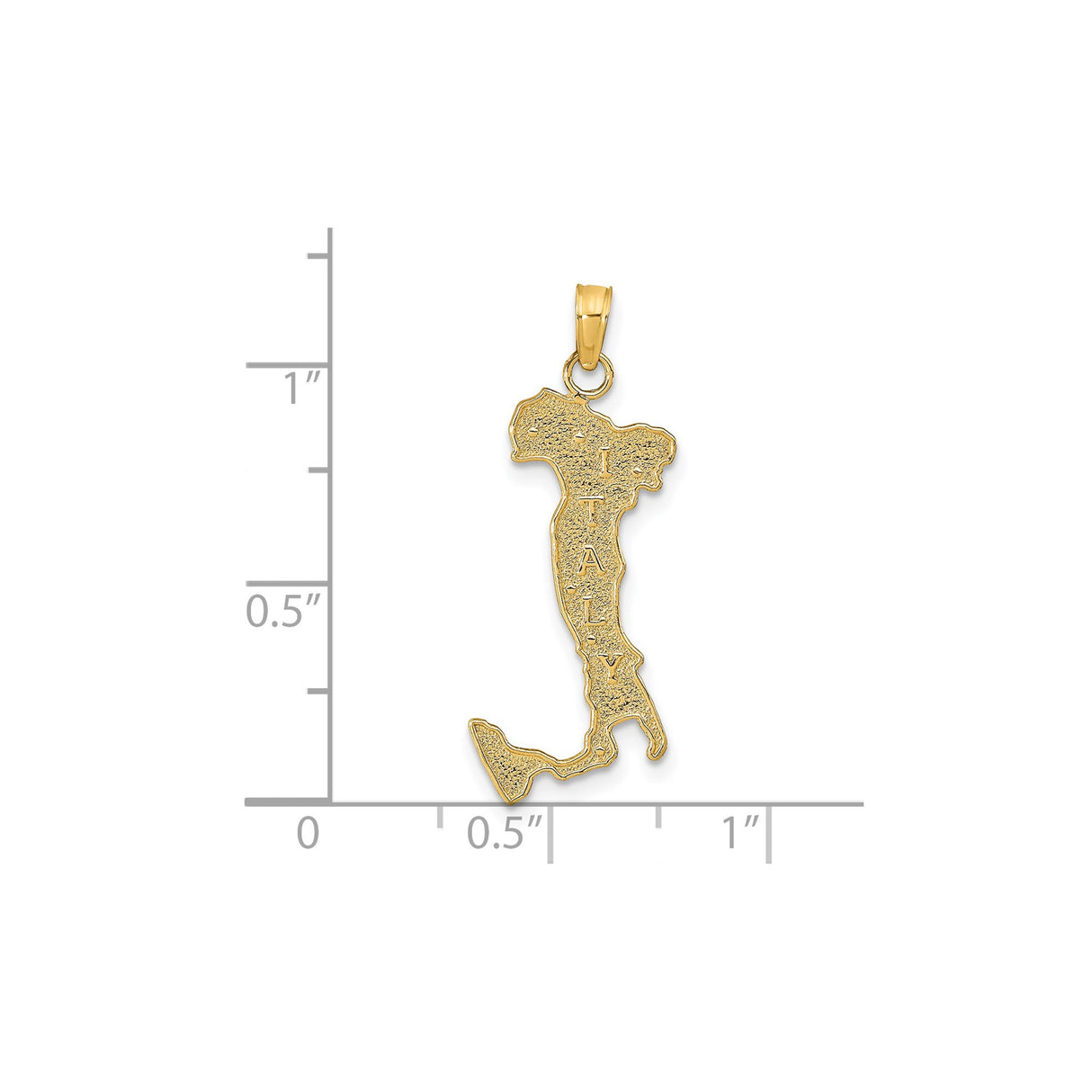 14k Yellow Gold Italy Map Pendant with Textured Outline and Vertical Italy Engraving