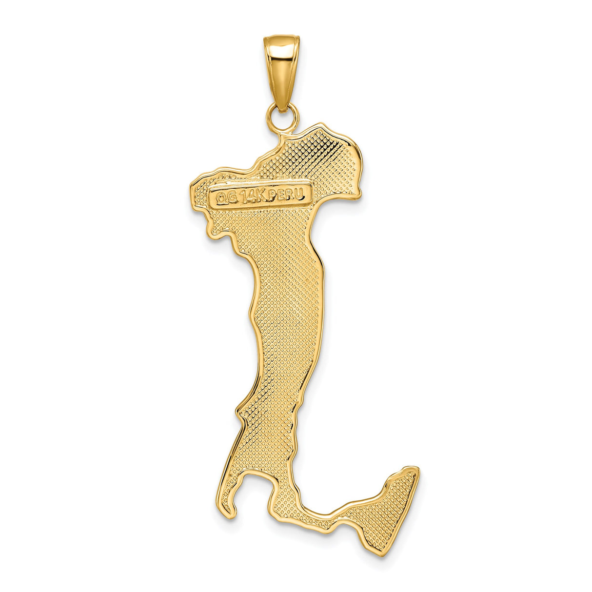 14k Yellow Gold Italy Map Pendant with Textured Outline and Vertical ITALY Engraving