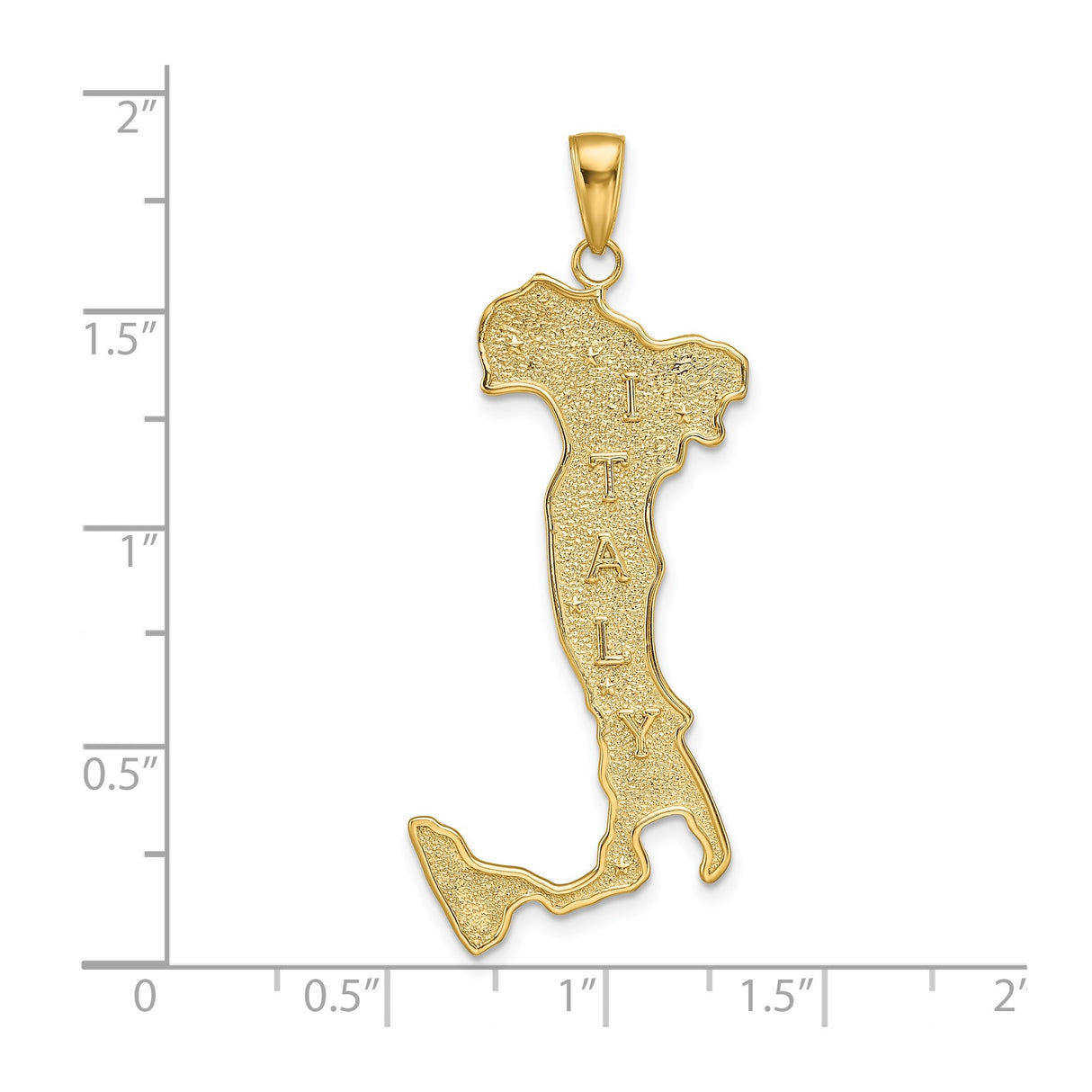 14k Yellow Gold Italy Map Pendant with Textured Outline and Vertical ITALY Engraving