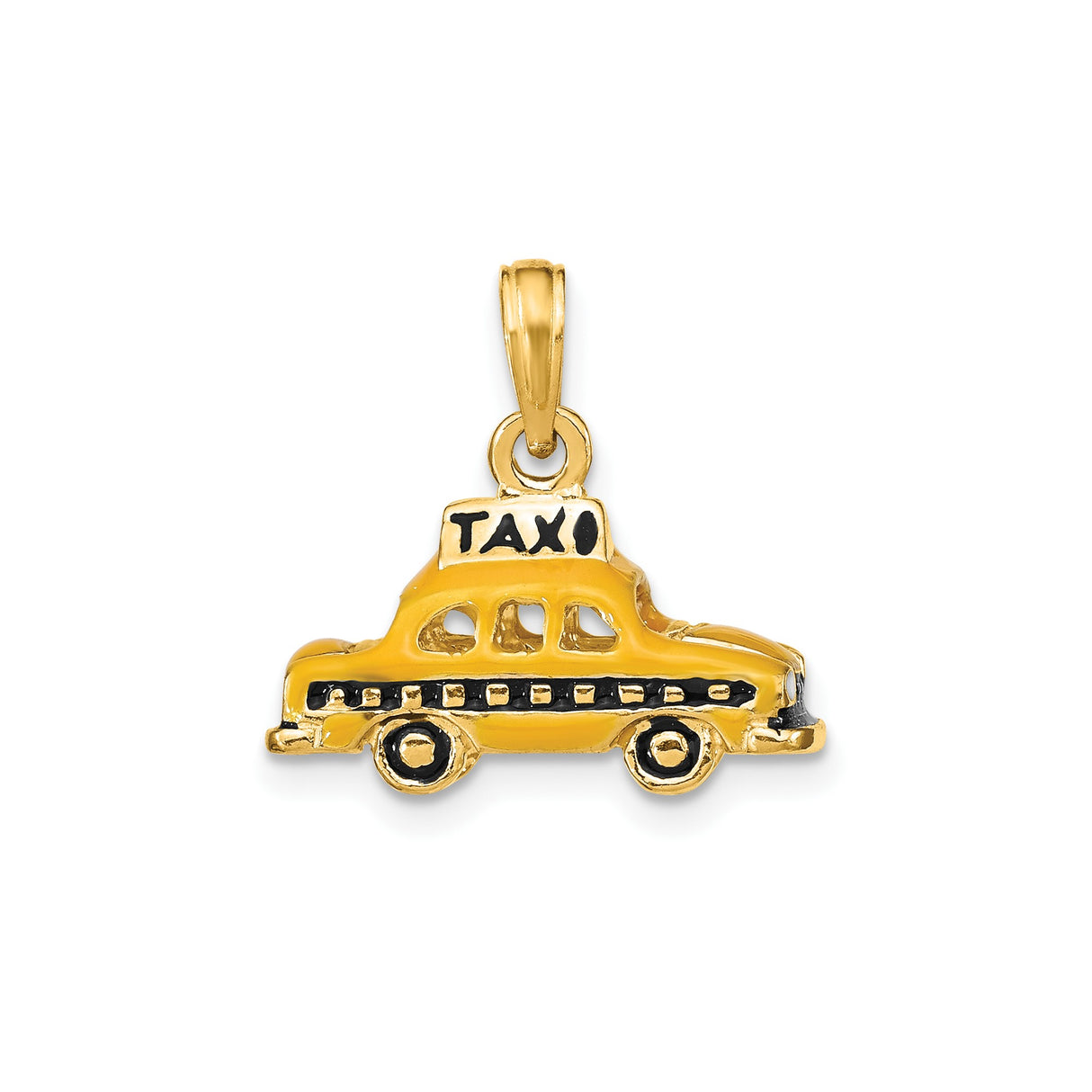 14k Yellow Gold Taxi Cab Pendant Charm, Vintage Urban Travel Jewelry Design
