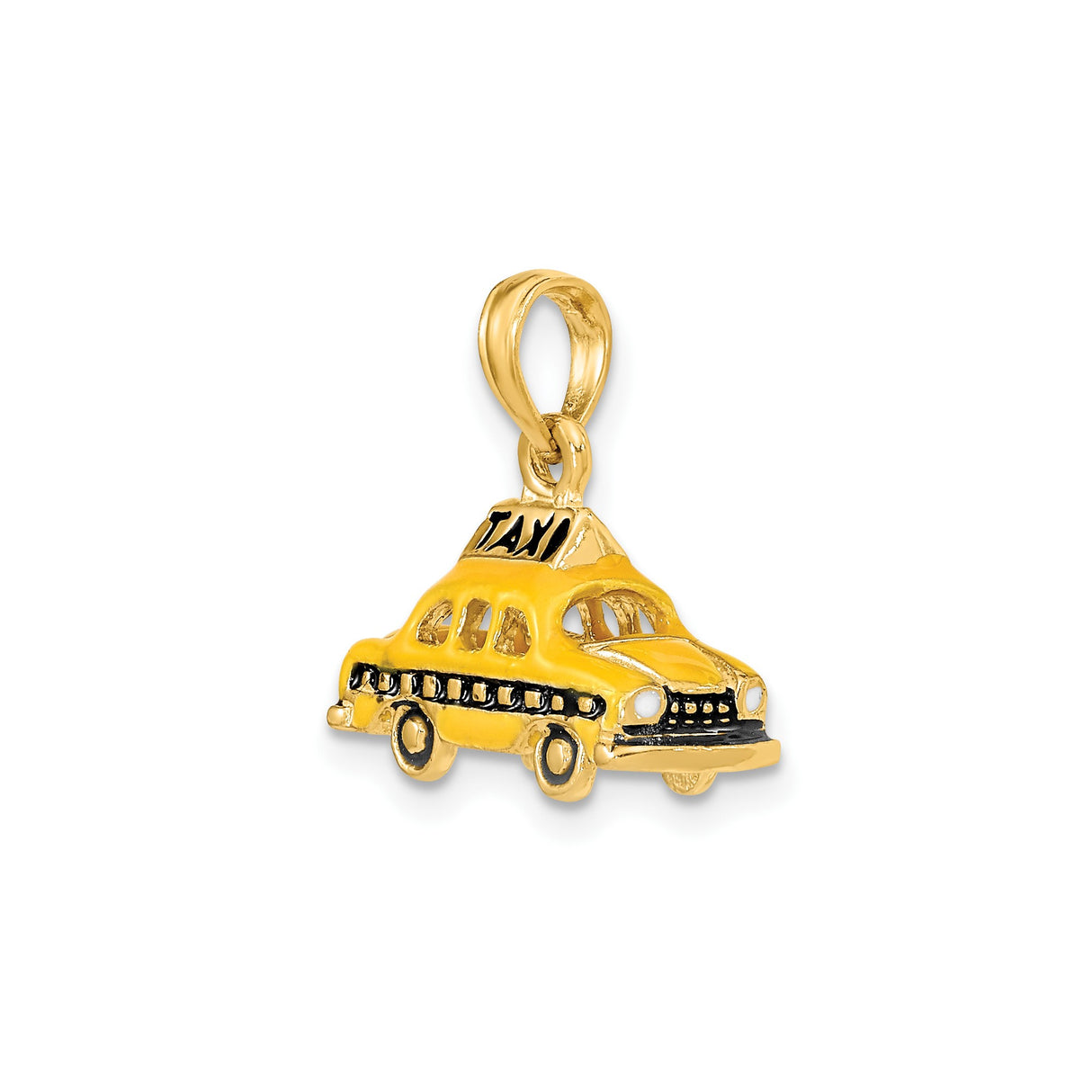 14k Yellow Gold Taxi Cab Pendant Charm, Vintage Urban Travel Jewelry Design