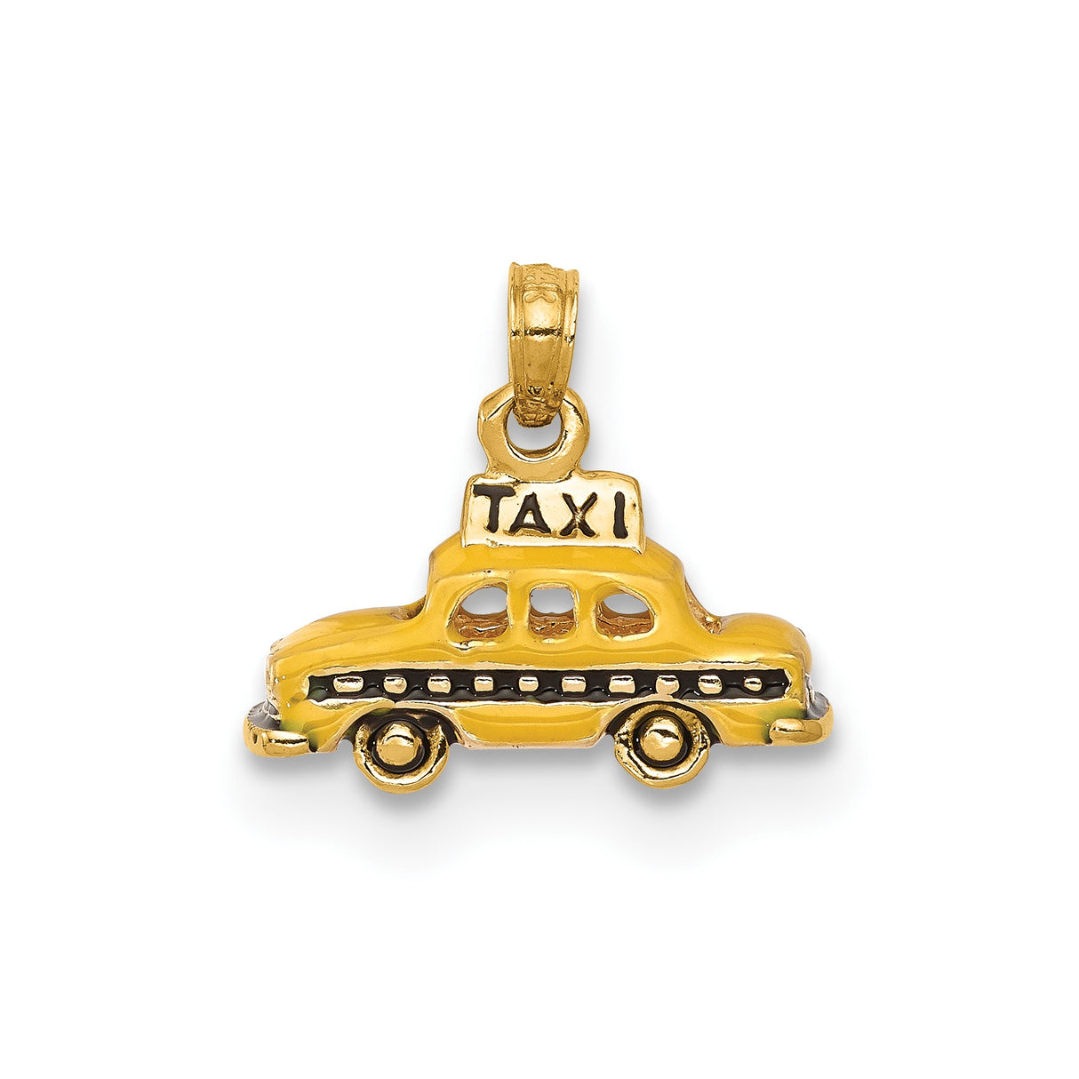 14k Yellow Gold Taxi Cab Pendant Charm, Vintage Urban Travel Jewelry Design