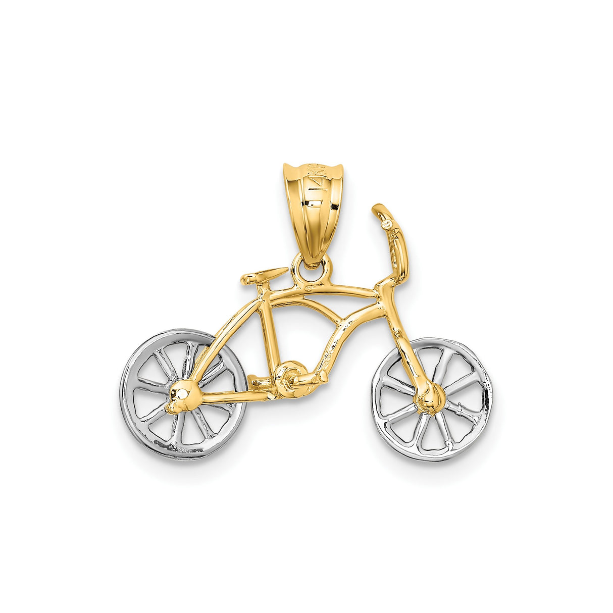 14k Two-Tone Gold Bicycle Pendant with Detailed Yellow and White Gold Design