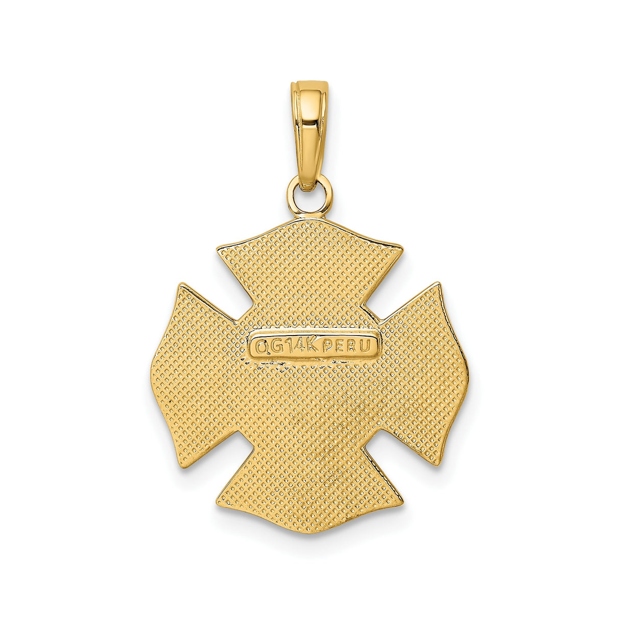 14k Yellow Gold Firefighter Pendant with Maltese Cross and Rescue Emblem Symbols
