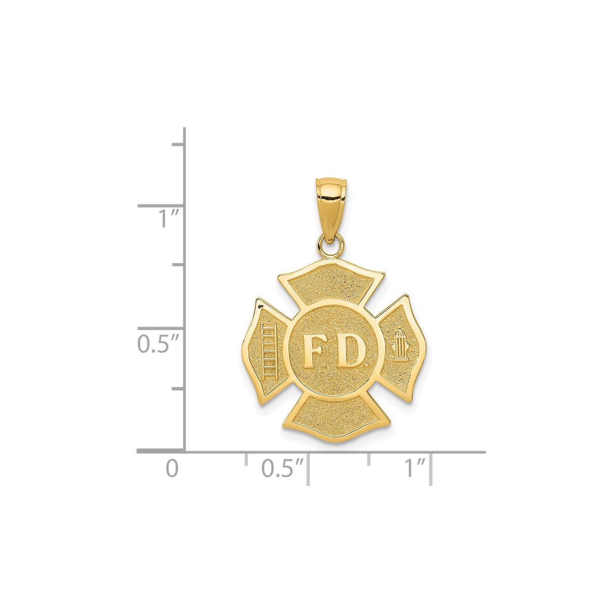 14k Yellow Gold Firefighter Pendant with Maltese Cross and Rescue Emblem Symbols