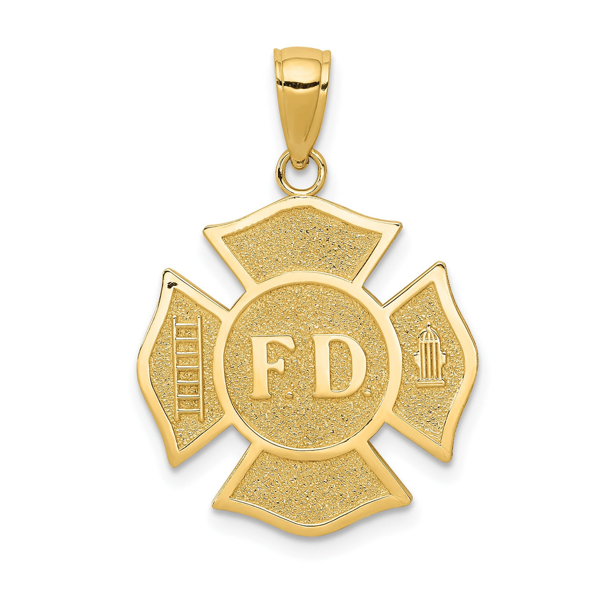 14k Yellow Gold Firefighter Pendant with Maltese Cross and Rescue Emblem Symbols