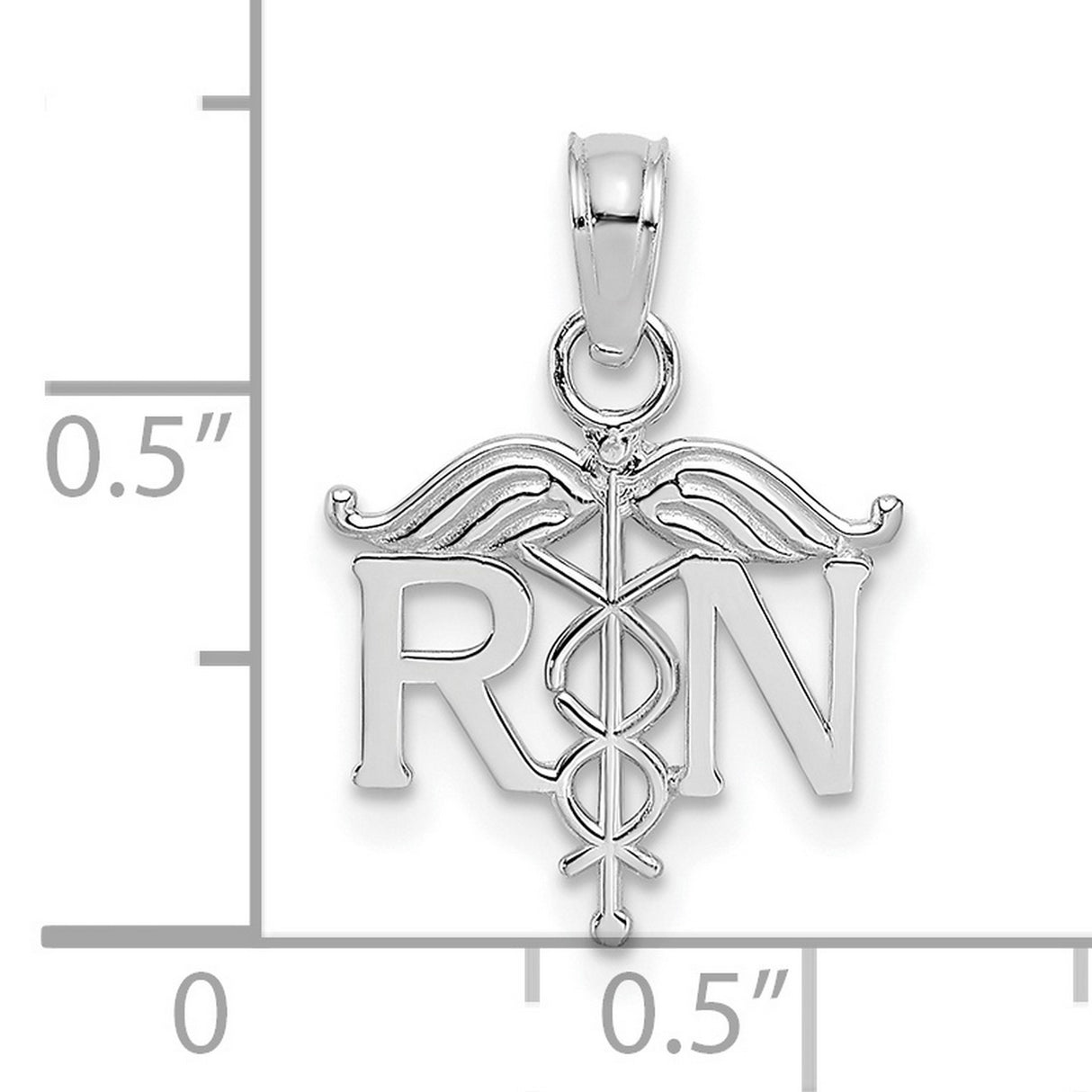 14k White Gold RN Pendant with Caduceus Symbol, Medical Nursing Charm for Healthcare Professionals