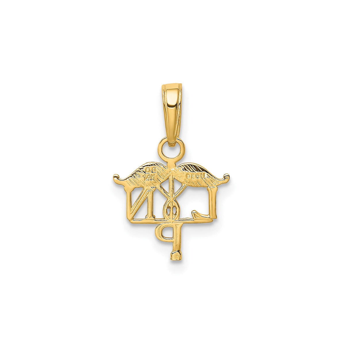 14k Yellow Gold LPN Pendant with Caduceus Symbol, Medical Charm for Nurses