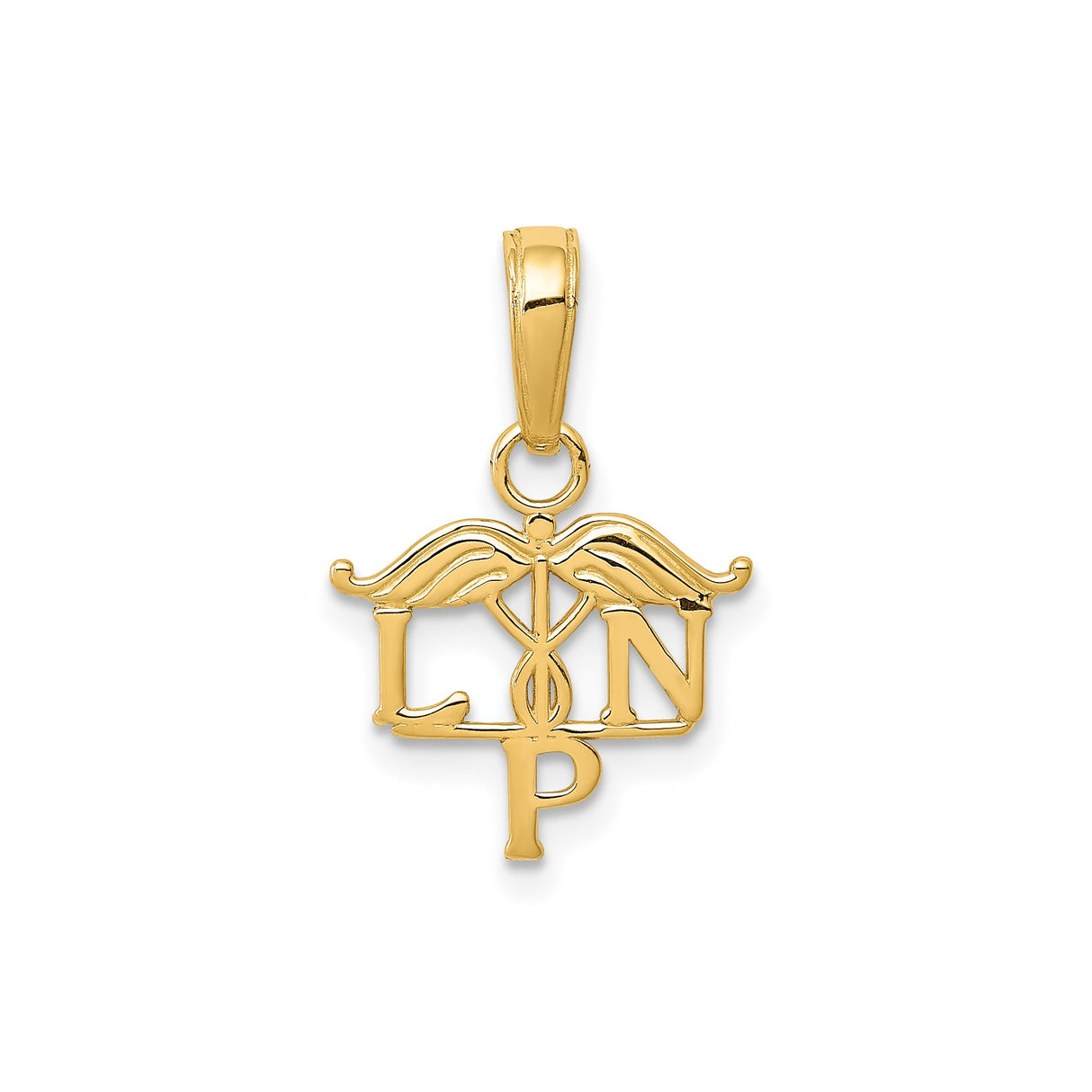 14k Yellow Gold LPN Pendant with Caduceus Symbol, Medical Charm for Nurses