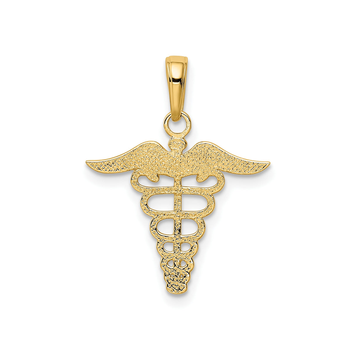 14k Yellow Gold Caduceus Pendant with Twin Serpent and Winged Medical Symbol