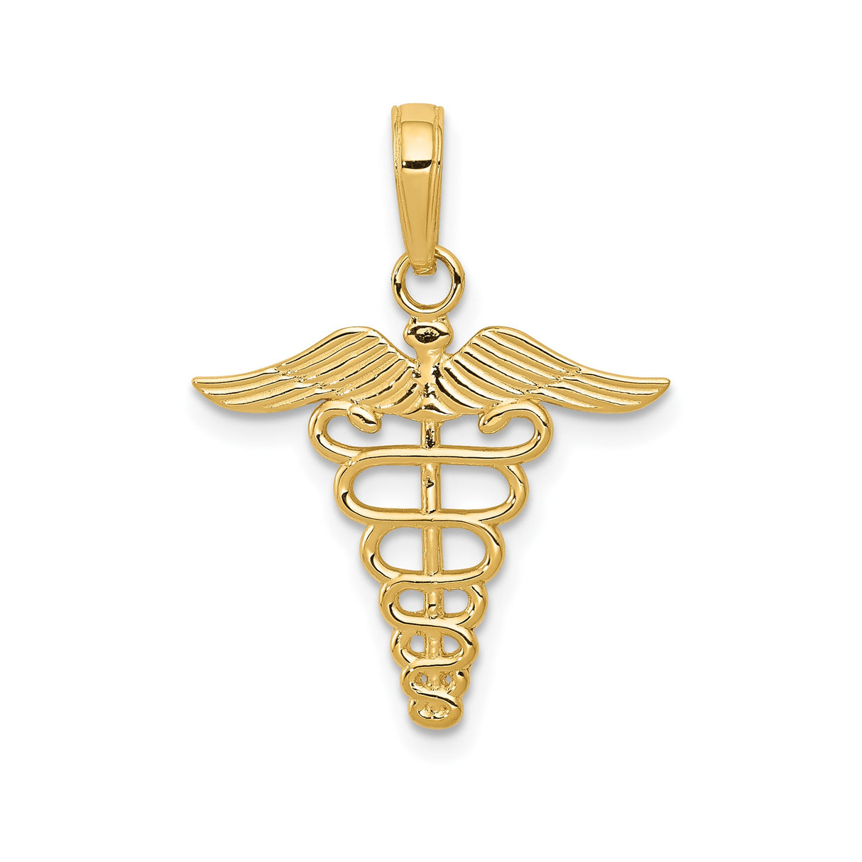 14k Yellow Gold Caduceus Pendant with Twin Serpent and Winged Medical Symbol