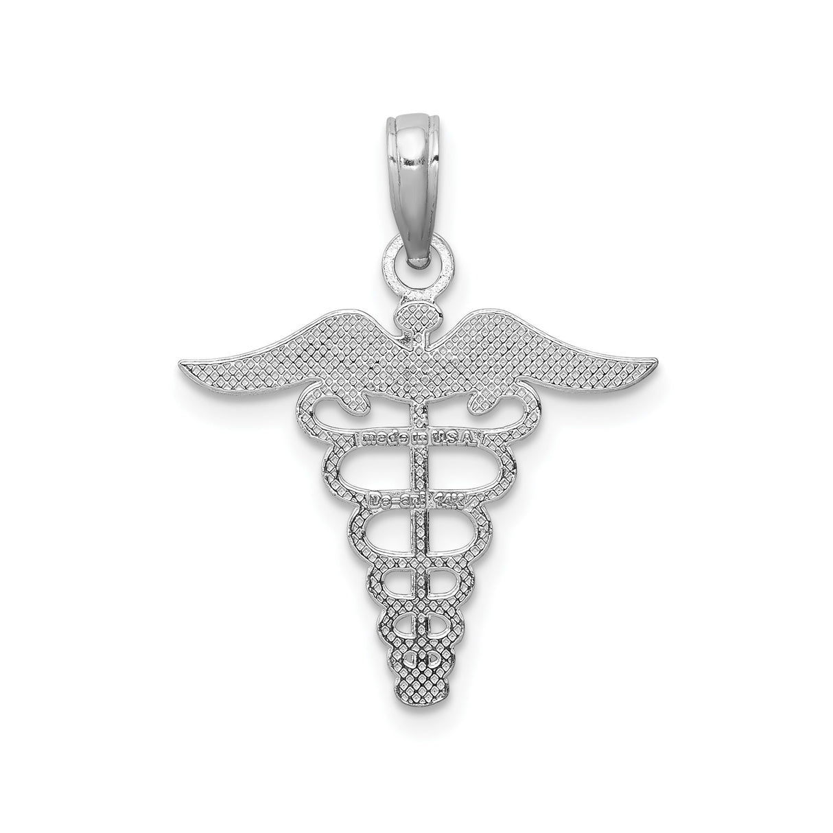 14k White Gold Caduceus Pendant with Winged Snake Symbol for Medical Professionals