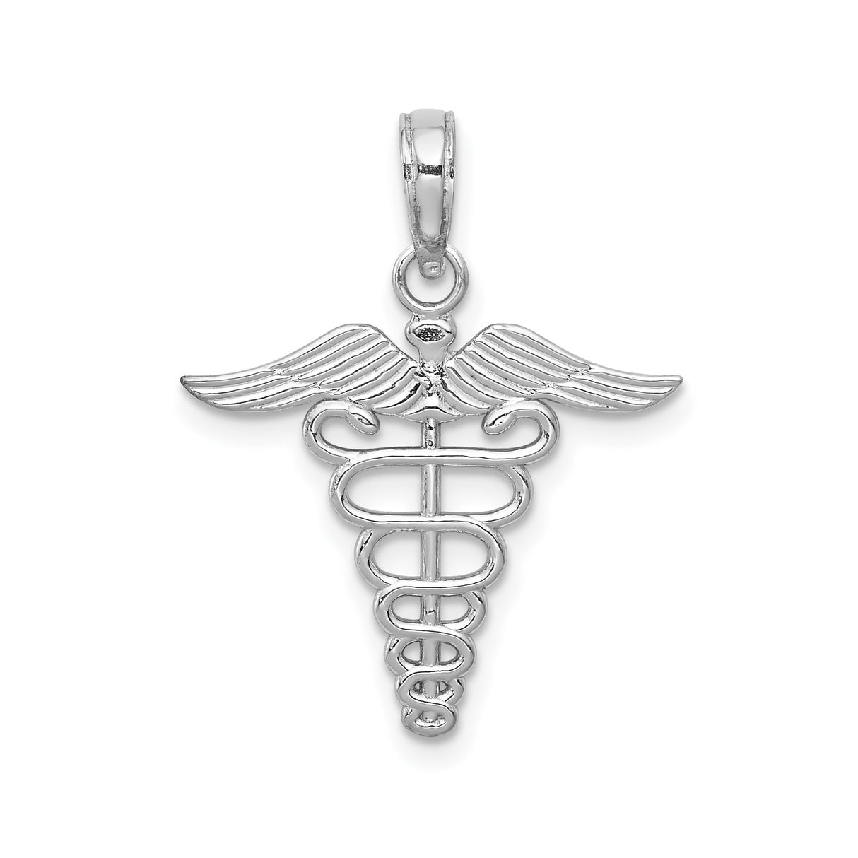 14k White Gold Caduceus Pendant with Winged Snake Symbol for Medical Professionals
