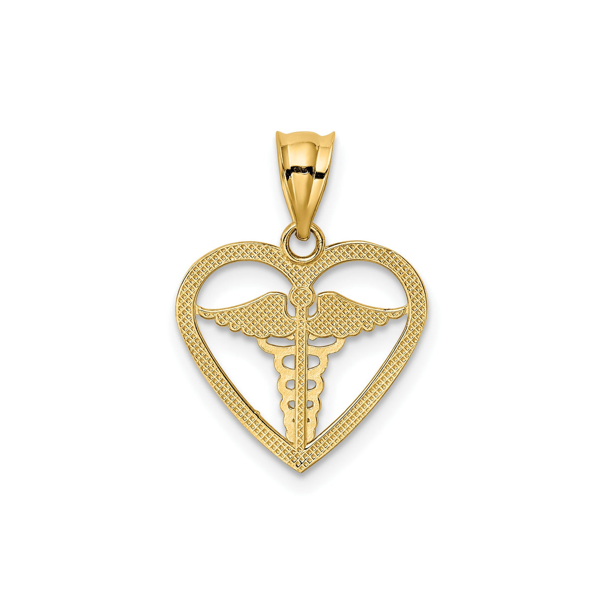 14k Yellow Gold Pendant, Caduceus Open Heart Medical Symbol Charm for Nurses and Doctors