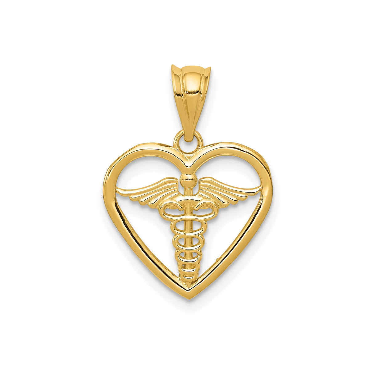 14k Yellow Gold Pendant, Caduceus Open Heart Medical Symbol Charm for Nurses and Doctors