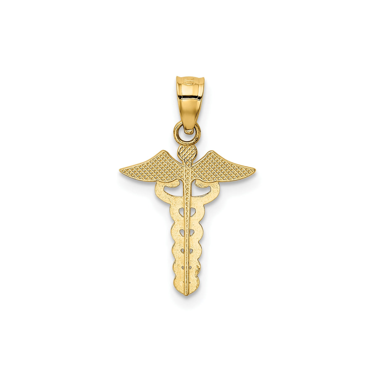14k Yellow Gold Caduceus Pendant with Snake and Wings Symbol, Medical Charm for Healthcare Workers