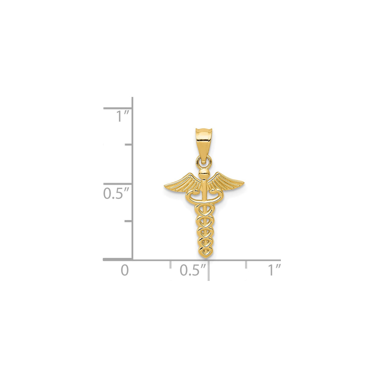 14k Yellow Gold Caduceus Pendant with Snake and Wings Symbol, Medical Charm for Healthcare Workers