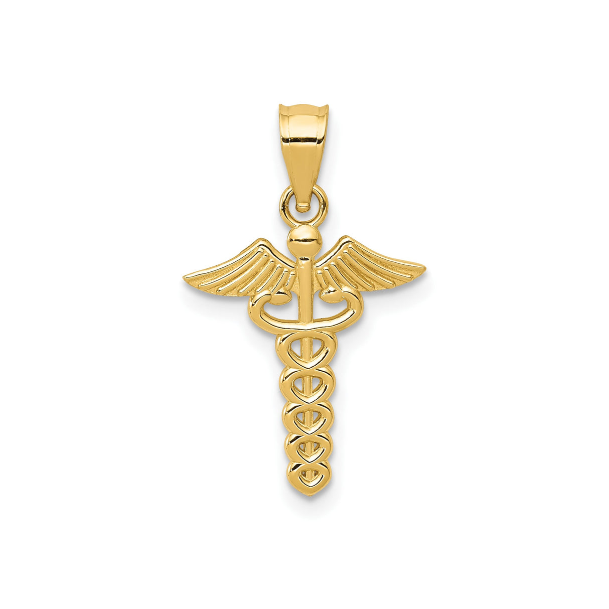 14k Yellow Gold Caduceus Pendant with Snake and Wings Symbol, Medical Charm for Healthcare Workers