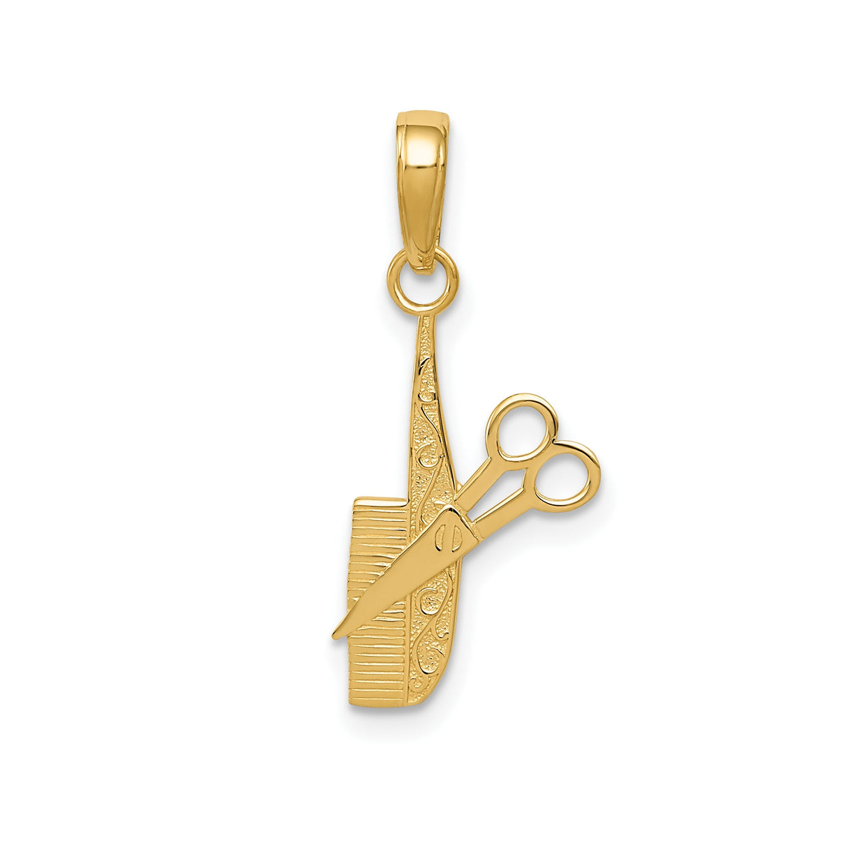14k Yellow Gold Scissors and Comb Pendant, Hairstylist or Barber Charm, Salon Jewelry