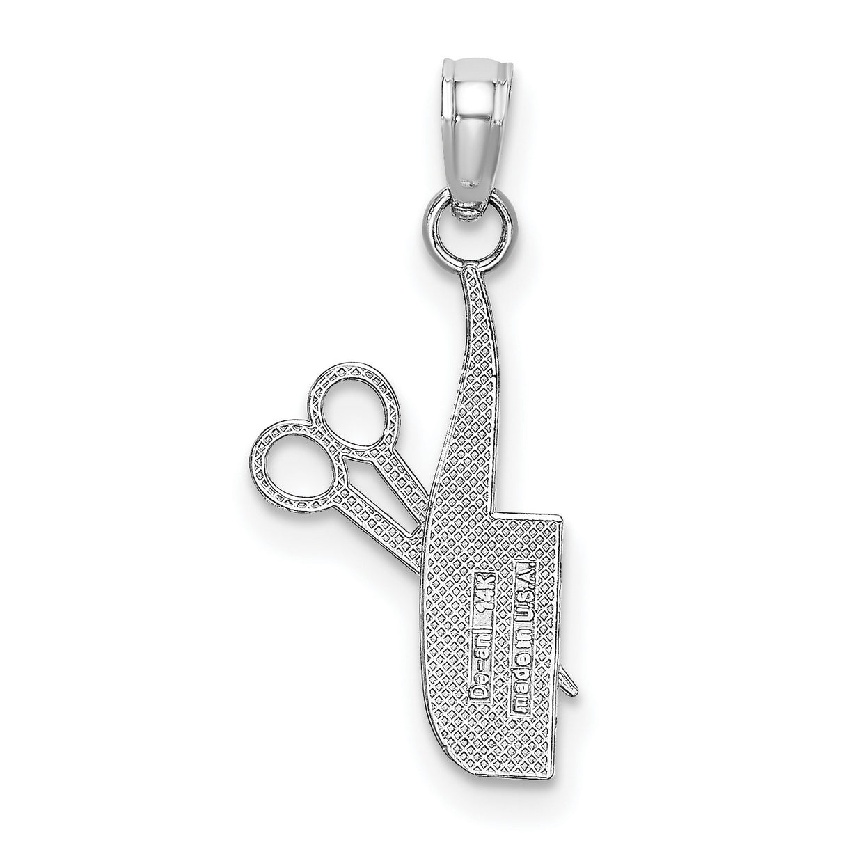 14k White Gold Scissors and Comb Pendant, Barber and Hair Stylist Jewelry Charm