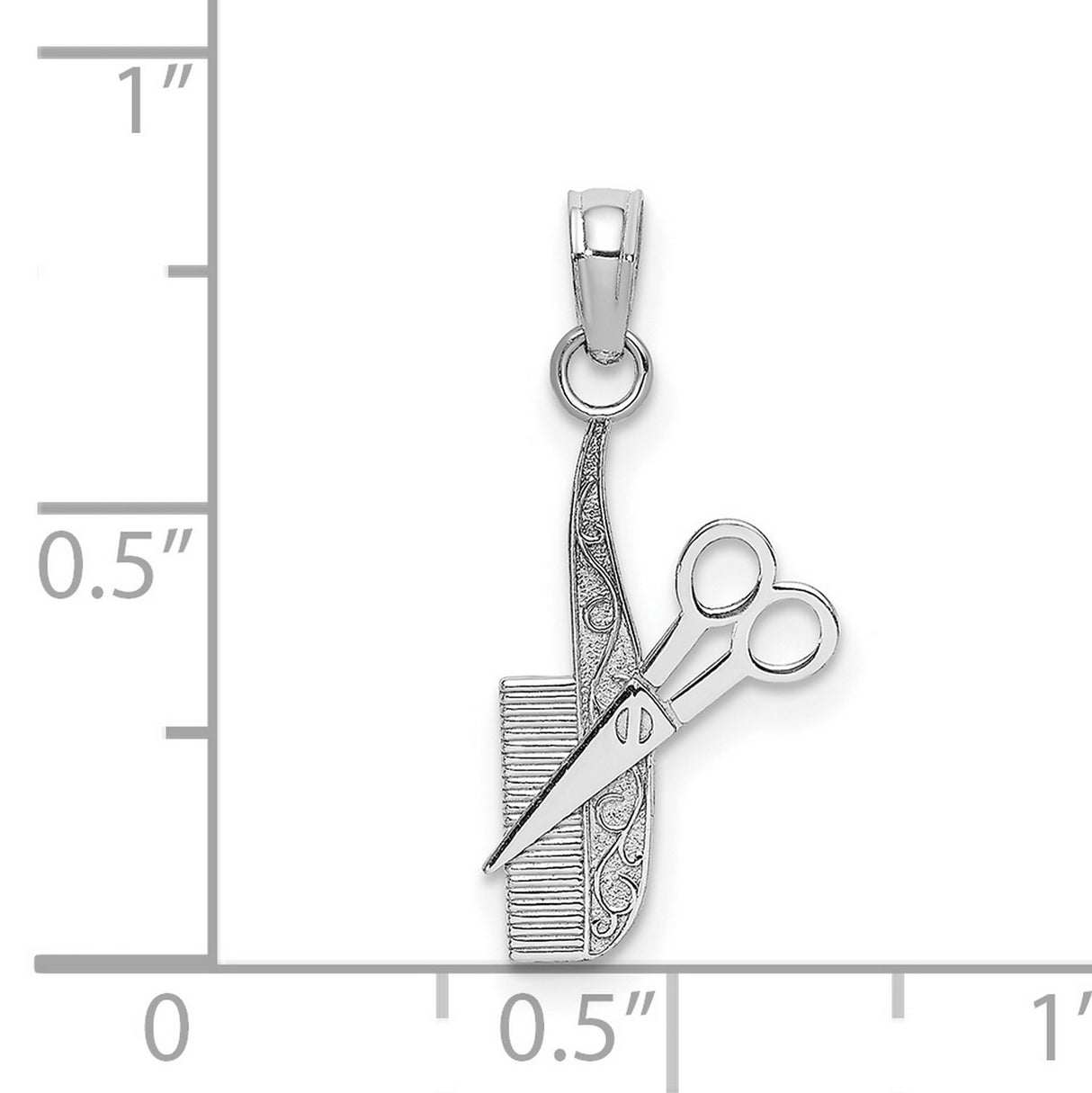 14k White Gold Scissors and Comb Pendant, Barber and Hair Stylist Jewelry Charm