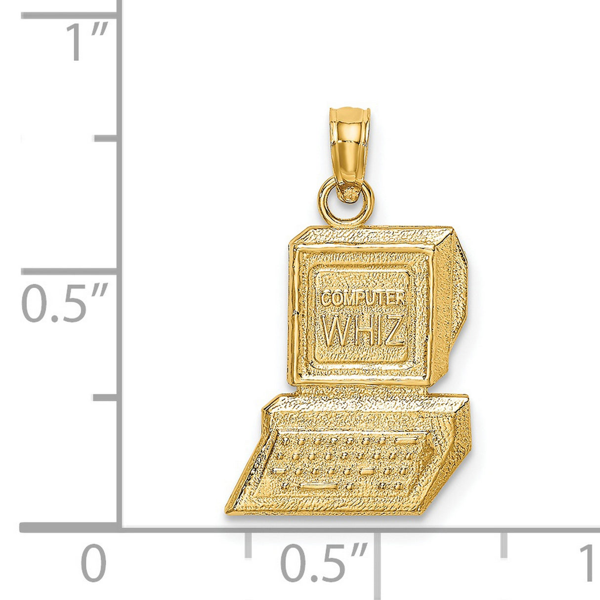 14k Yellow Gold Computer Pendant with Keyboard Detail, Tech Charm for Programmers and Engineers