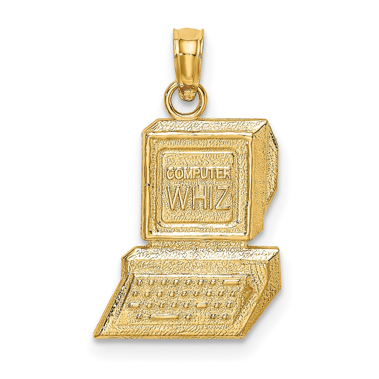 14k Yellow Gold Computer Pendant with Keyboard Detail, Tech Charm for Programmers and Engineers