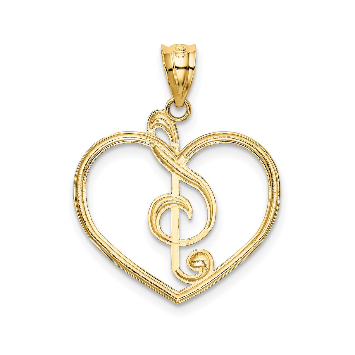 14k Yellow Gold Pendant, Treble Clef and Open Heart Musical Symbol Design for Women