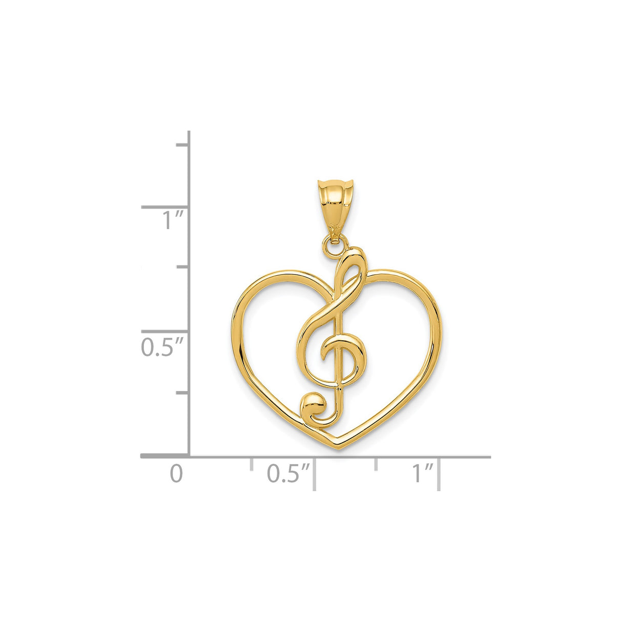 14k Yellow Gold Pendant, Treble Clef and Open Heart Musical Symbol Design for Women