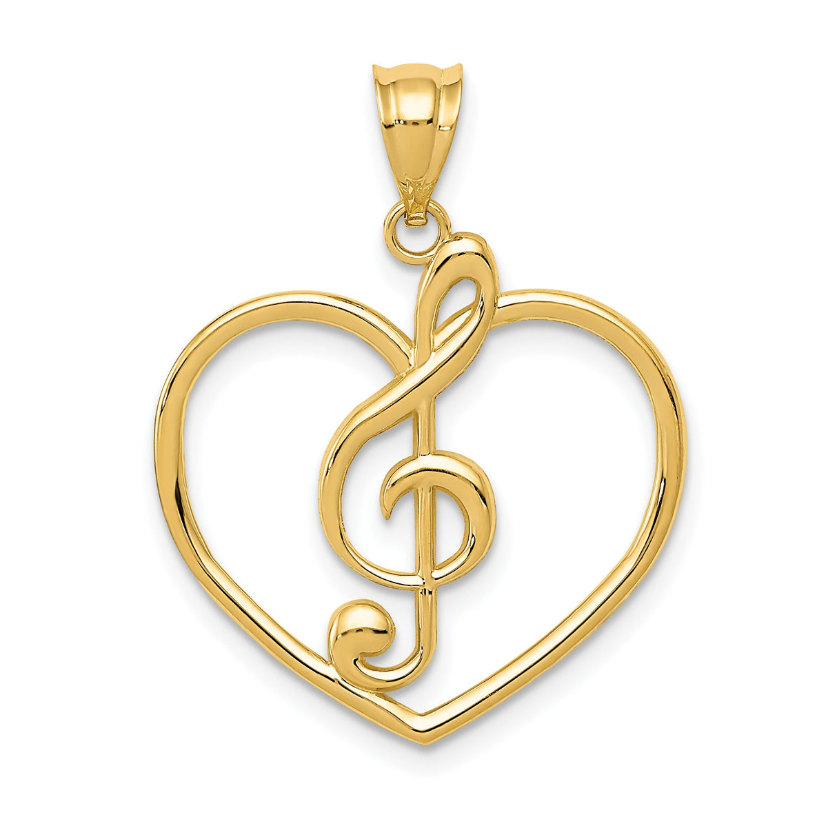 14k Yellow Gold Pendant, Treble Clef and Open Heart Musical Symbol Design for Women