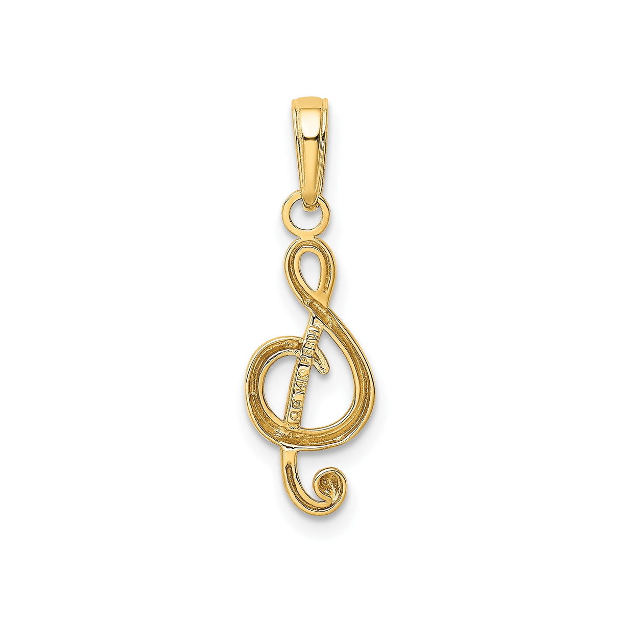 14k Yellow Gold Treble Clef Pendant, Open Design Polished Charm for Music Lovers or Musicians