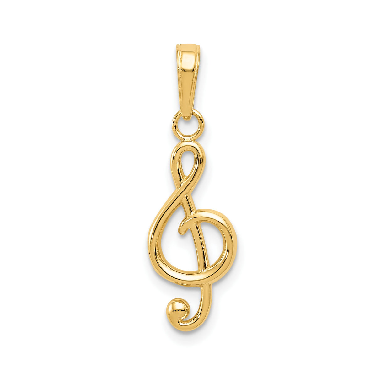 14k Yellow Gold Treble Clef Pendant, Open Design Polished Charm for Music Lovers or Musicians