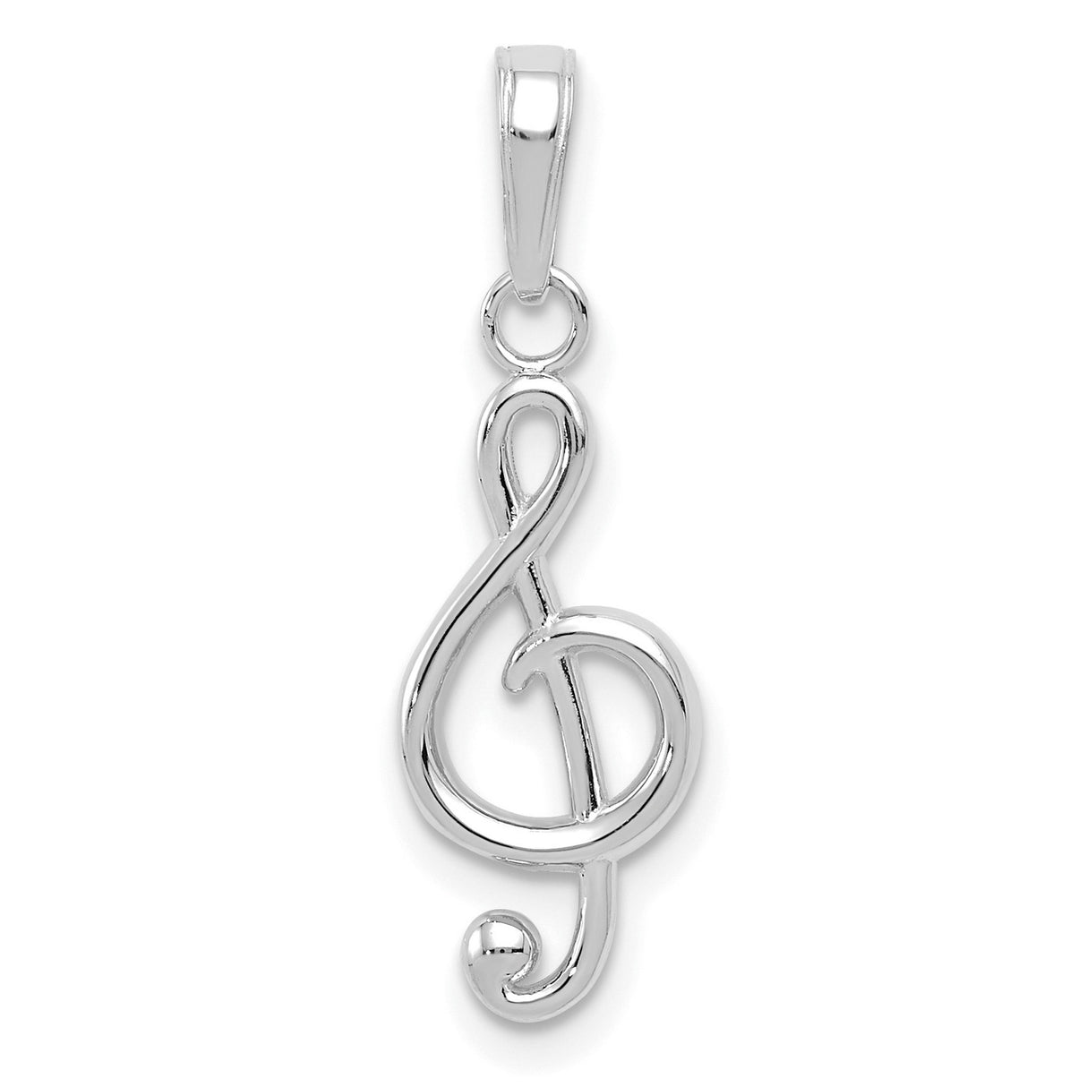 14k White Gold Treble Clef Pendant, Polished Musical Note Charm for Musicians or Music Lovers