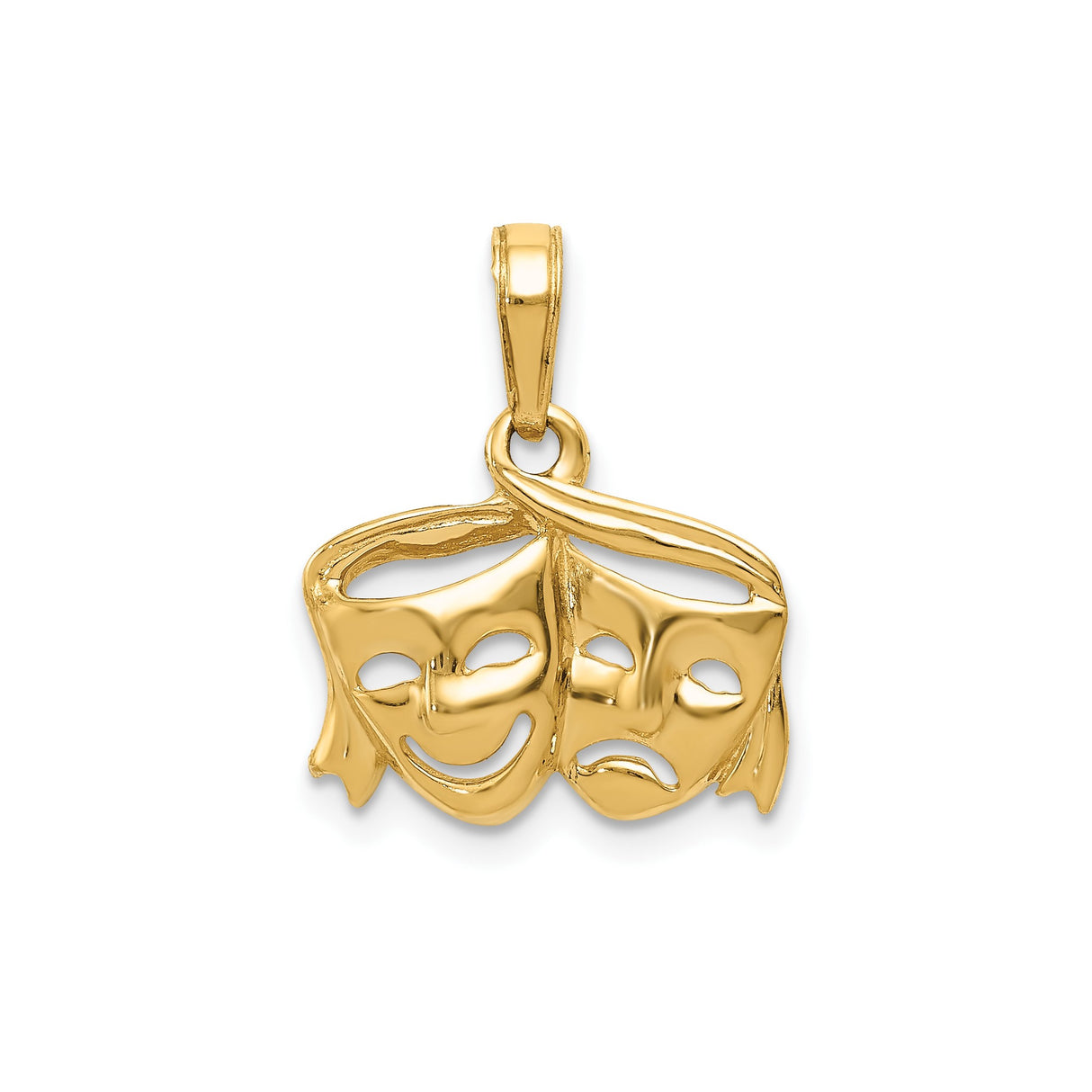 14k Yellow Gold Theater Pendant with Comedy and Tragedy Masks Drama Symbol