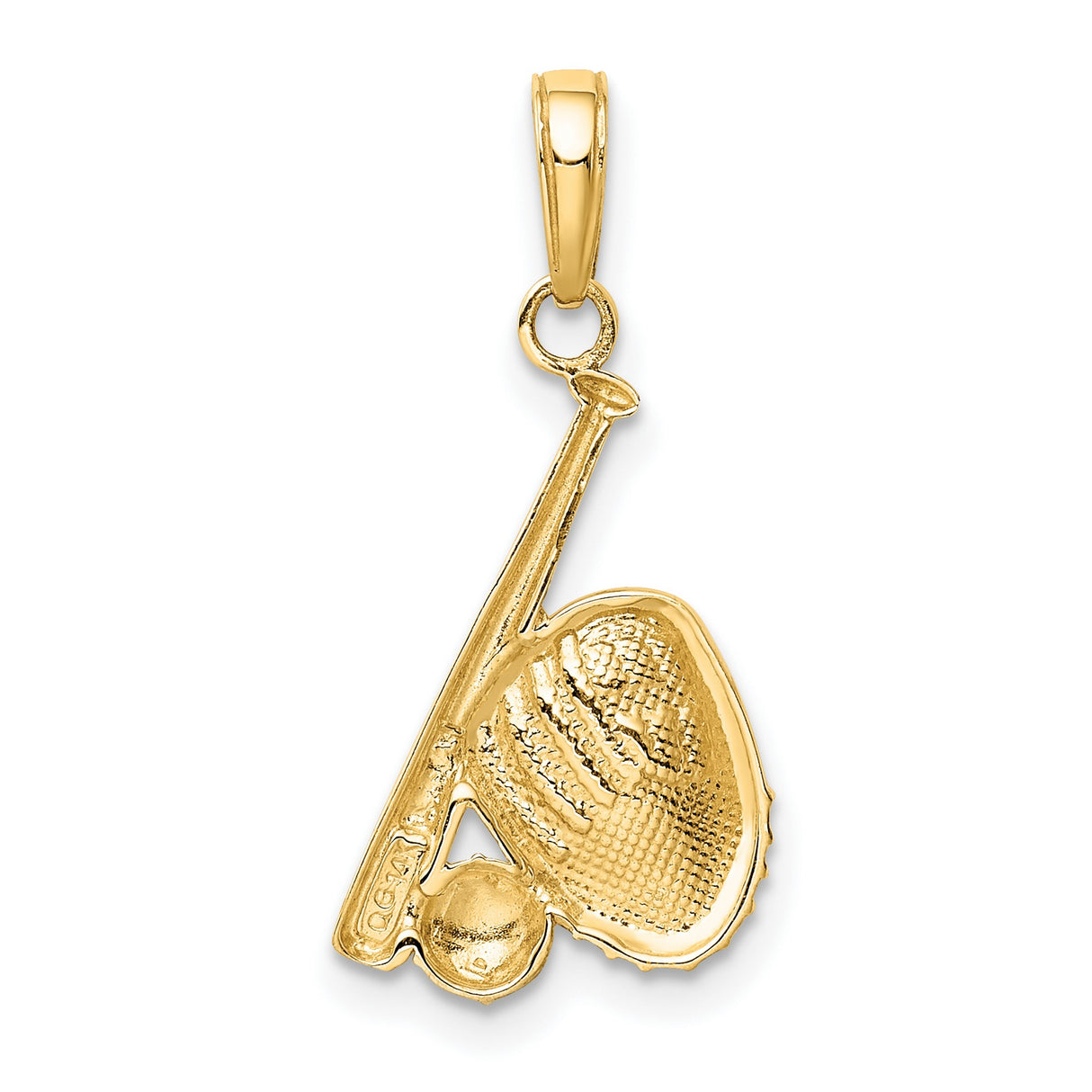 14k Multi-Tone Gold Baseball Pendant with Bat, Glove, and Ball Design, Rhodium Accents