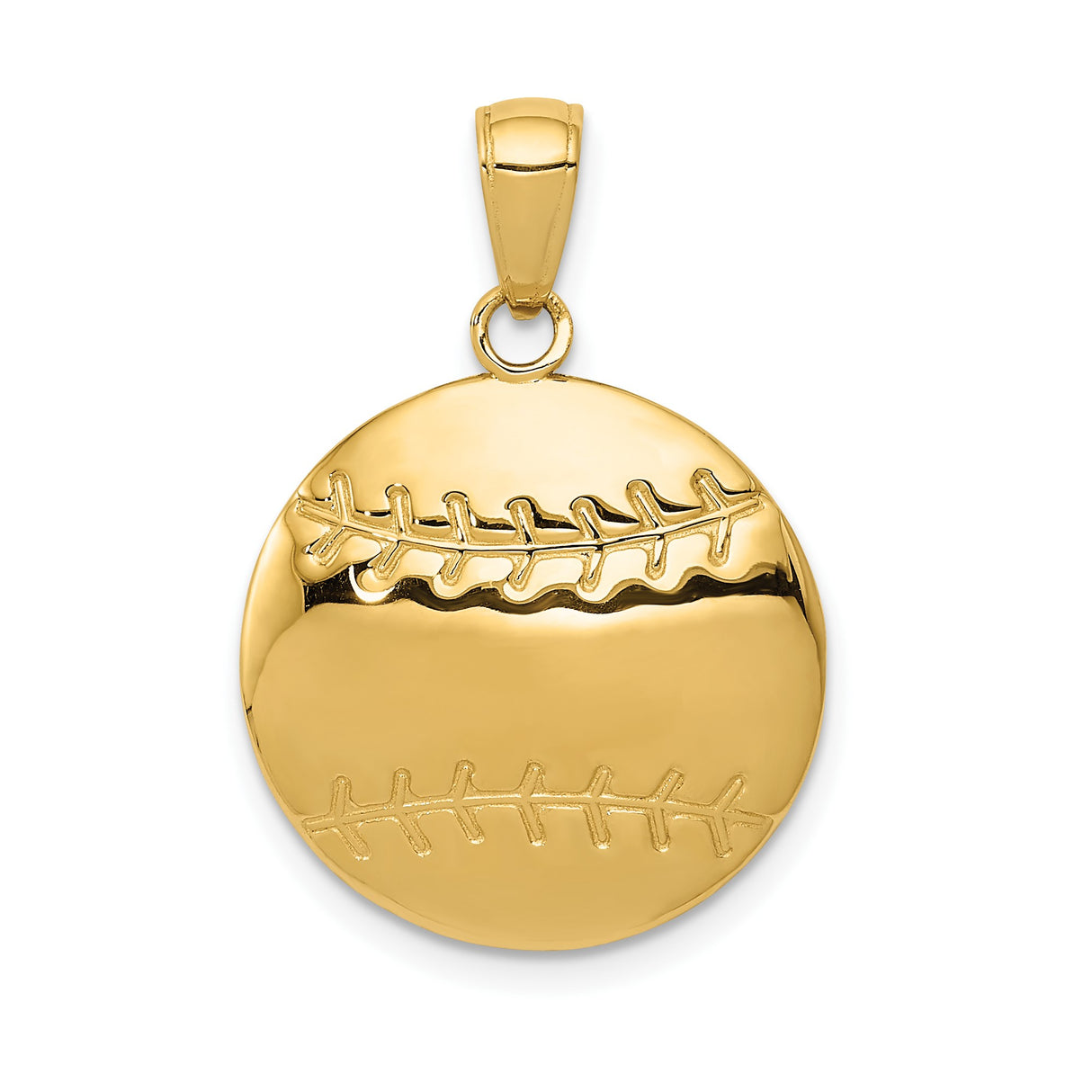 14k Yellow Gold Baseball Pendant with Authentic Stitch Design for Sports Fans