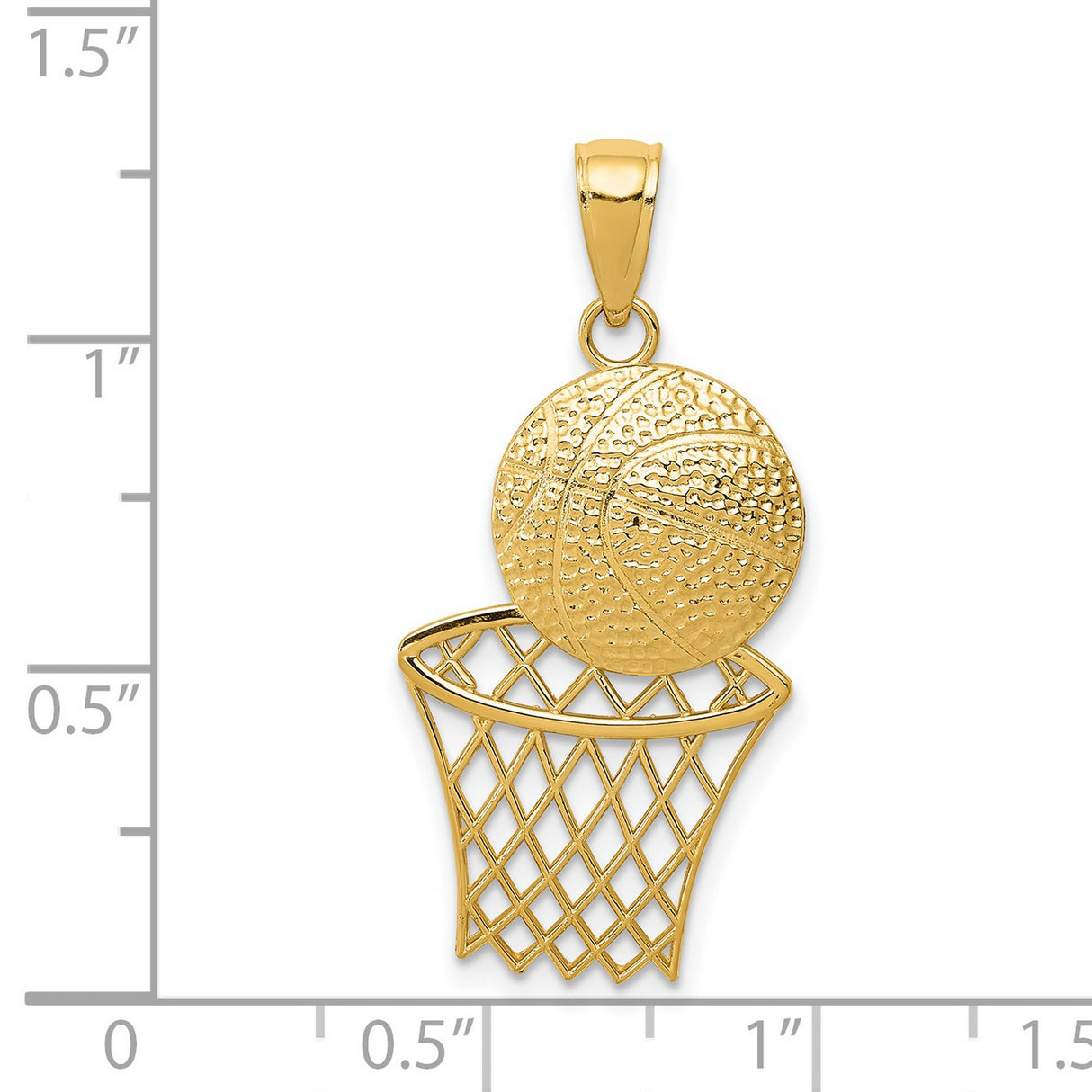 14k Yellow Gold Basketball Pendant with Textured Ball and Hoop Design