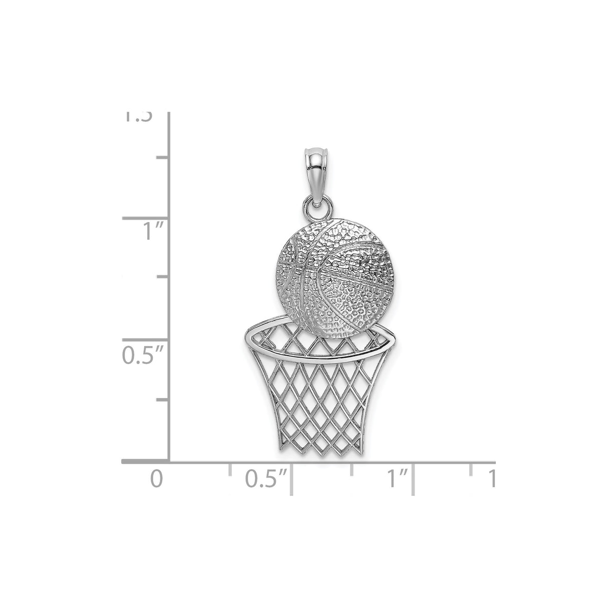 14k White Gold Basketball Hoop Pendant with Ball and Net Design, Sports Charm for Men or Women